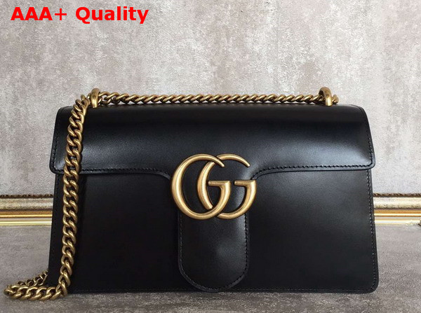 Gucci GG Marmont Leather Shoulder Bag in Black Box Leather Replica