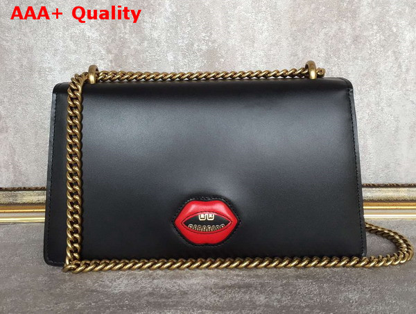 Gucci GG Marmont Leather Shoulder Bag in Black with Embedded Red Hearts Replica