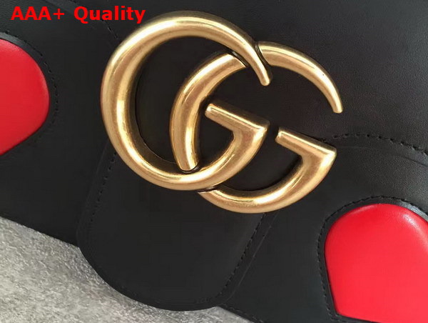 Gucci GG Marmont Leather Shoulder Bag in Black with Embedded Red Hearts Replica