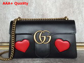 Gucci GG Marmont Leather Shoulder Bag in Black with Embedded Red Hearts Replica