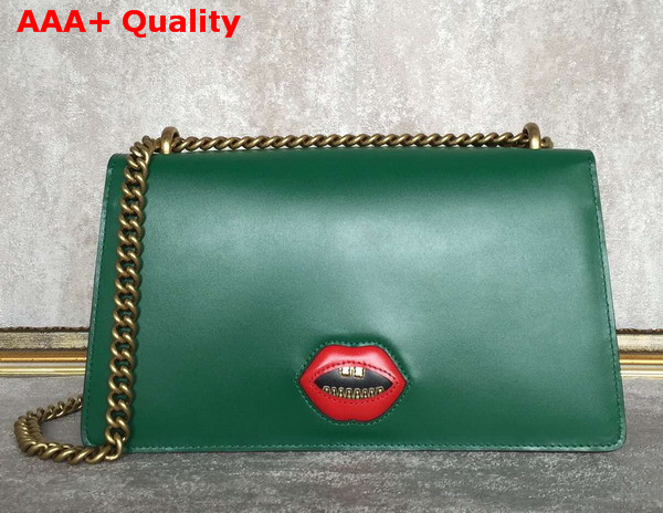 Gucci GG Marmont Leather Shoulder Bag in Green with Embedded Red Hearts Replica