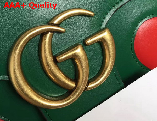 Gucci GG Marmont Leather Shoulder Bag in Green with Embedded Red Hearts Replica