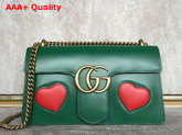 Gucci GG Marmont Leather Shoulder Bag in Green with Embedded Red Hearts Replica