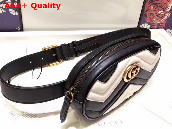 Gucci GG Marmont Matelass Leather Belt Bag Black and White Matelasse Chevron Leather Replica