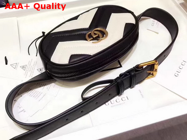 Gucci GG Marmont Matelass Leather Belt Bag Black and White Matelasse Chevron Leather Replica