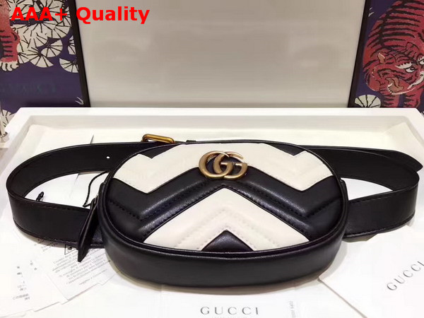 Gucci GG Marmont Matelass Leather Belt Bag Black and White Matelasse Chevron Leather Replica