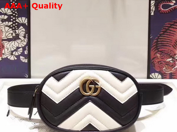 Gucci GG Marmont Matelass Leather Belt Bag Black and White Matelasse Chevron Leather Replica