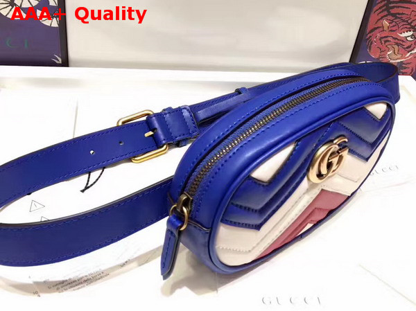 Gucci GG Marmont Matelass Leather Belt Bag Blue White and Red Chevron Leather Replica