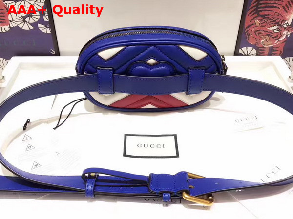 Gucci GG Marmont Matelass Leather Belt Bag Blue White and Red Chevron Leather Replica