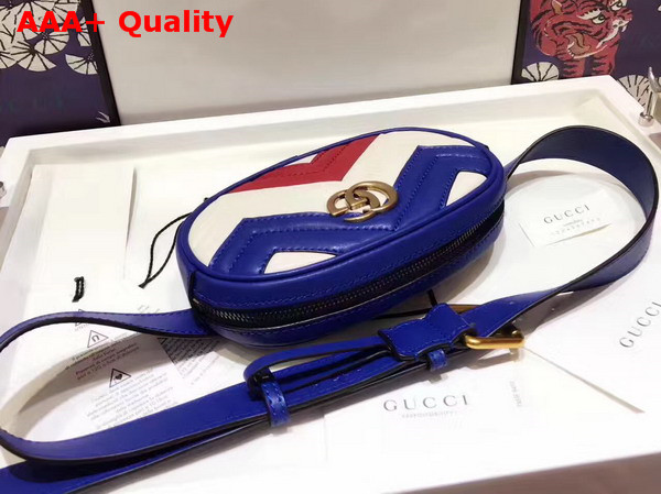 Gucci GG Marmont Matelass Leather Belt Bag Blue White and Red Chevron Leather Replica