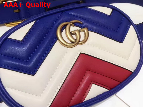 Gucci GG Marmont Matelass Leather Belt Bag Blue White and Red Chevron Leather Replica