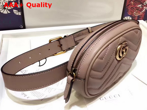 Gucci GG Marmont Matelass Leather Belt Bag in Beige Chevron Leather Replica