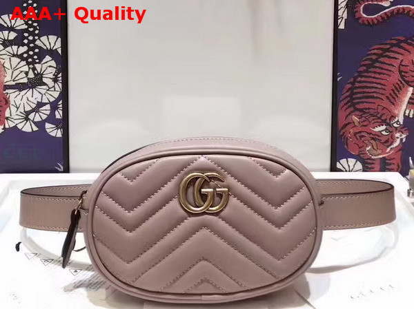 Gucci GG Marmont Matelass Leather Belt Bag in Beige Chevron Leather Replica