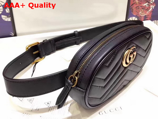 Gucci GG Marmont Matelass Leather Belt Bag in Black Chevron Leather Replica