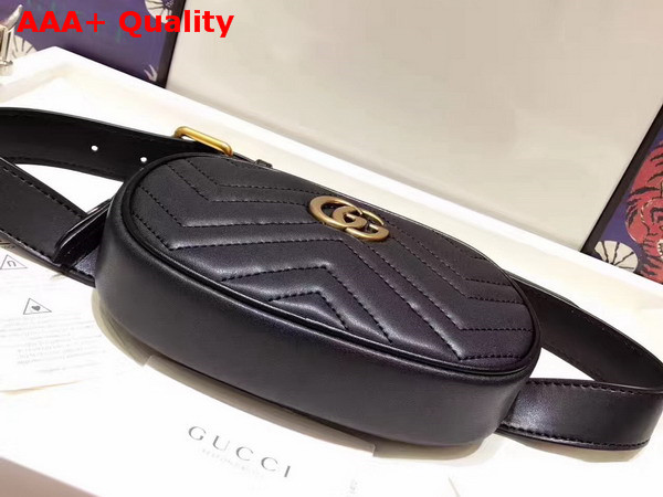 Gucci GG Marmont Matelass Leather Belt Bag in Black Chevron Leather Replica