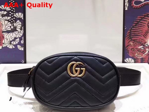 Gucci GG Marmont Matelass Leather Belt Bag in Black Chevron Leather Replica