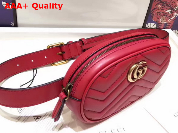 Gucci GG Marmont Matelass Leather Belt Bag in Hibiscus Red Chevron Leather Replica