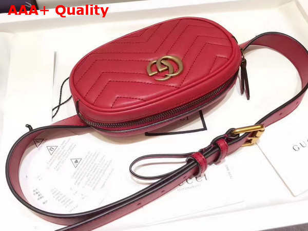 Gucci GG Marmont Matelass Leather Belt Bag in Hibiscus Red Chevron Leather Replica