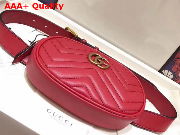 Gucci GG Marmont Matelass Leather Belt Bag in Hibiscus Red Chevron Leather Replica