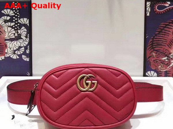 Gucci GG Marmont Matelass Leather Belt Bag in Hibiscus Red Chevron Leather Replica