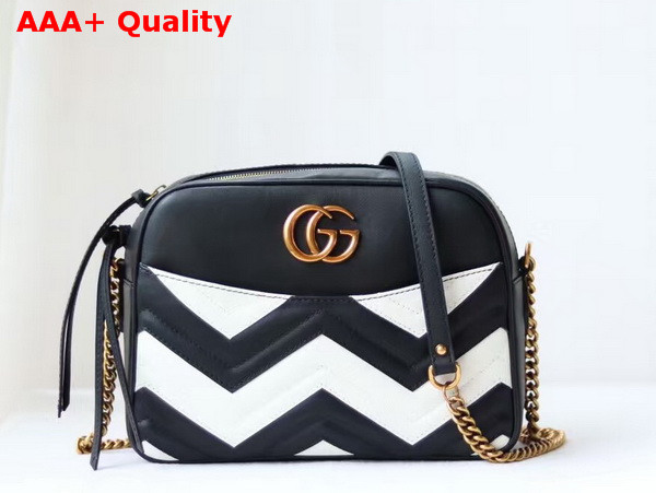 Gucci GG Marmont Matelass Shoulder Bag Black and White Matelasse Chevron Leather Replica