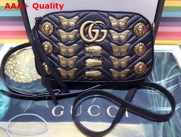 Gucci GG Marmont Matelasse Animal Studs Shoulder Bag in Black Leather Replica