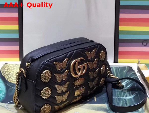 Gucci GG Marmont Matelasse Animal Studs Shoulder Bag in Black Leather Replica