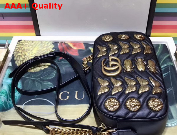 Gucci GG Marmont Matelasse Animal Studs Shoulder Bag in Black Leather Replica