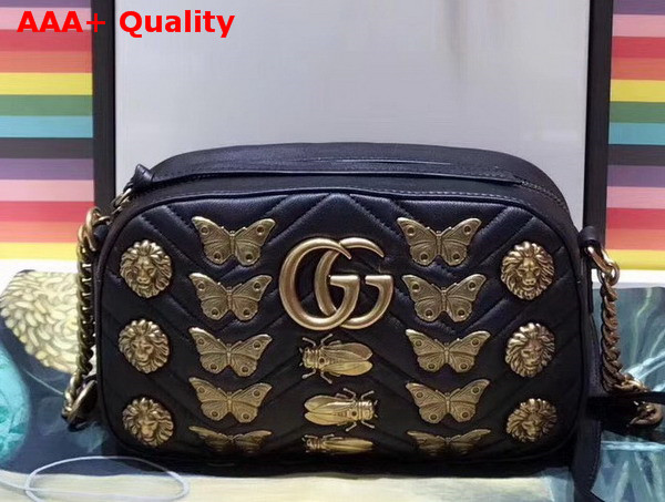 Gucci GG Marmont Matelasse Animal Studs Shoulder Bag in Black Leather Replica