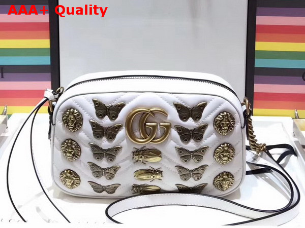 Gucci GG Marmont Matelasse Animal Studs Shoulder Bag in White Calfskin Leather Replica