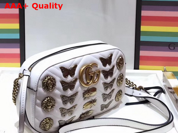 Gucci GG Marmont Matelasse Animal Studs Shoulder Bag in White Calfskin Leather Replica