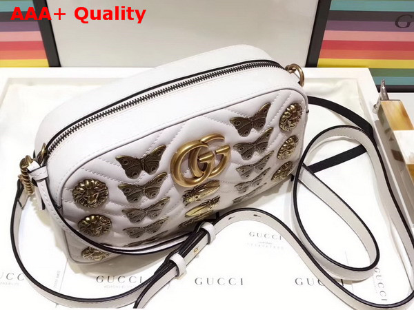 Gucci GG Marmont Matelasse Animal Studs Shoulder Bag in White Calfskin Leather Replica