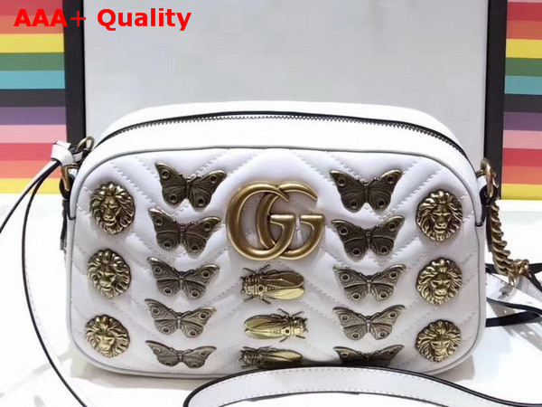 Gucci GG Marmont Matelasse Animal Studs Shoulder Bag in White Calfskin Leather Replica