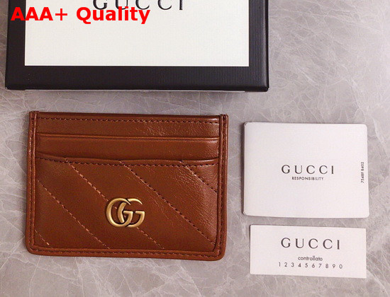 Gucci GG Marmont Matelasse Card Case in Brown Diagonal Matelasse Leather 443127 Replica