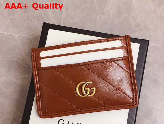 Gucci GG Marmont Matelasse Card Case in Brown Diagonal Matelasse Leather 443127 Replica