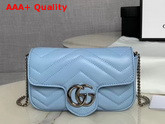 Gucci GG Marmont Matelasse Leather Super Mini Bag Pastel Blue Leather 476433 Replica