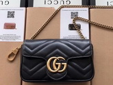 Gucci GG Marmont Matelasse Leather Super Mini Bag in Black Chevron Leather 476433 Replica