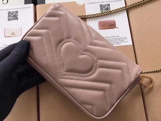 Gucci GG Marmont Matelasse Leather Super Mini Bag in Dusty Pink Chevron Leather 476433 Replica