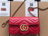 Gucci GG Marmont Matelasse Leather Super Mini Bag in Hibiscus Red Chevron Leather 476433 Replica