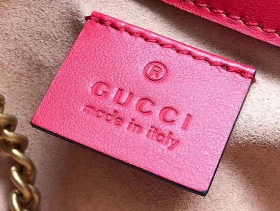 Gucci GG Marmont Matelasse Leather Super Mini Bag in Hibiscus Red Chevron Leather 476433 Replica