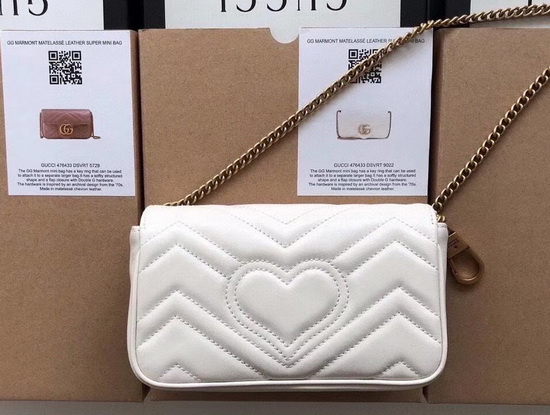 Gucci GG Marmont Matelasse Leather Super Mini Bag in White Chevron Leather 476433 Replica