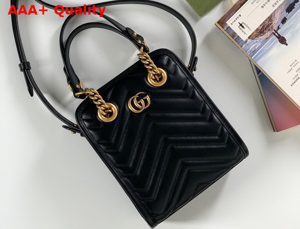 Gucci GG Marmont Matelasse Mini Bag in Black Matelasse Chevron Leather 696123 Replica