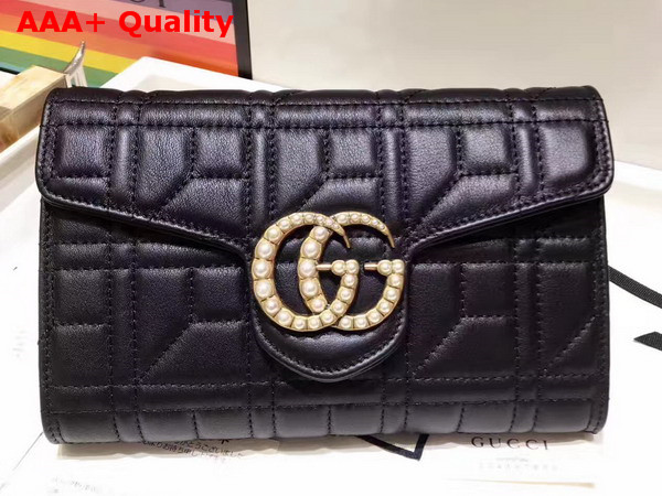 Gucci GG Marmont Matelasse Mini Bag in Black Matelasse Leather Double G Hardware Enriched with Pearls Replica