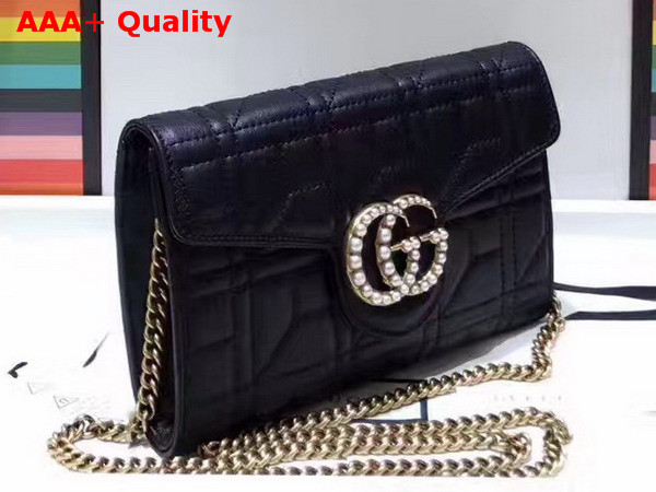 Gucci GG Marmont Matelasse Mini Bag in Black Matelasse Leather Double G Hardware Enriched with Pearls Replica