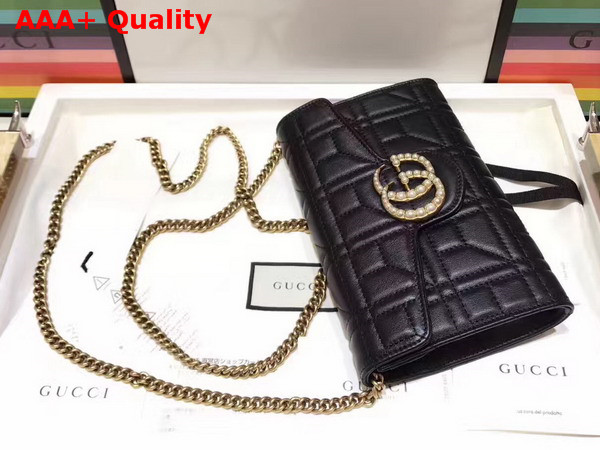 Gucci GG Marmont Matelasse Mini Bag in Black Matelasse Leather Double G Hardware Enriched with Pearls Replica