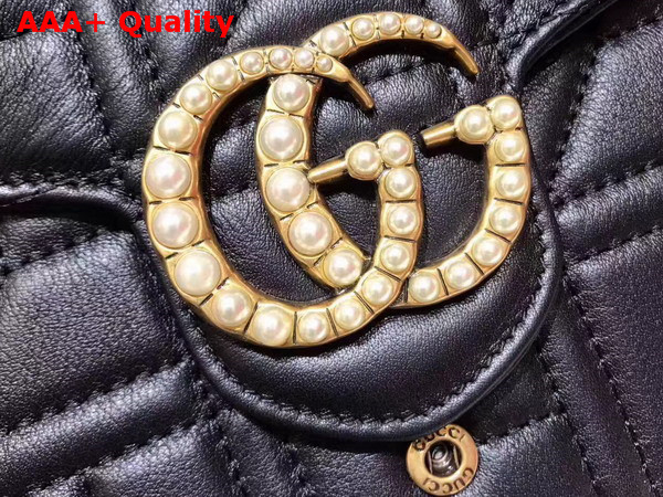 Gucci GG Marmont Matelasse Mini Bag in Black Matelasse Leather Double G Hardware Enriched with Pearls Replica