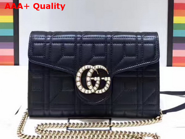 Gucci GG Marmont Matelasse Mini Bag in Black Matelasse Leather Double G Hardware Enriched with Pearls Replica