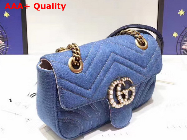 Gucci GG Marmont Matelasse Mini Bag in Blue Denim Replica