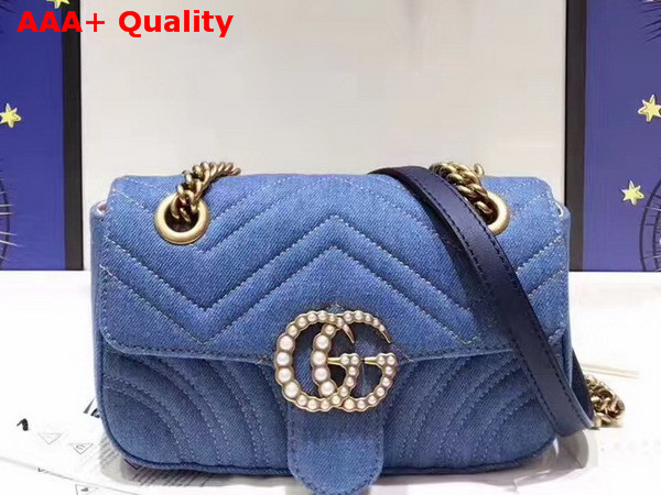 Gucci GG Marmont Matelasse Mini Bag in Blue Denim Replica