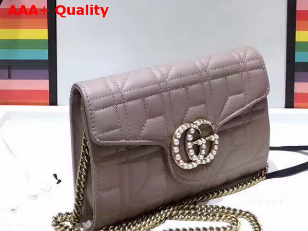 Gucci GG Marmont Matelasse Mini Bag in Nude Matelasse Leather Double G Hardware Enriched with Pearls Replica